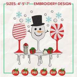 christmas wine glass embroidery, santa wine embroidery, christmas embroidery designs, snow man embroidery designs
