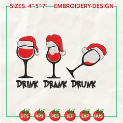 drink drank drunk embroidery, wine glass embroidery designs, christmas embroidery designs, wine embroidery designs