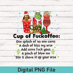 cup of fuckoffee grinch png, grinch face png, funny christmas png, christmas coffee png, christmas gifts, grinch png