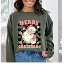 pink santa sweatshirt, merry christmas hoodie, retro pink santa hat sweater, classic christmas santa, pink christmas hoo