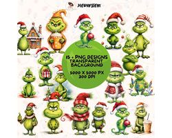 15 grinch clipart bundle, grinch clip art png, sublimation designs, christmas png transparent background