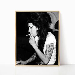 amy winehouse smoking cigarette famous singer music artist poster black and white retro vintage photography canvas frame