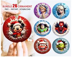 26 files 3d cartoon movie christmas break through ornament sublimation png, instant digital download, christmas round