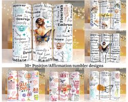 30 design bundle positive affirmations 20 oz skinny tumbler sublimation design digital download png instant,inspirationa