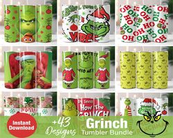 43 grinch tumbler wrap bundle, 20 oz skinny tumbler wrap, 20oz tumbler png sublimation design