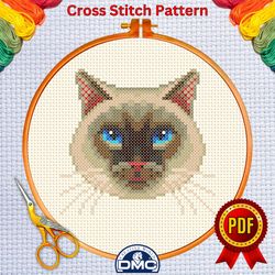 cute cat face cross stitch pattern 4, animal embroidery chart, antique unique needlework pattern, beginner small,