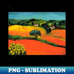 tuscany landscape sunflowers and yellow orange fields - exclusive png sublimation download - stunning sublimation graphics