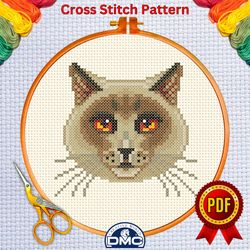 cute cat face cross stitch pattern 5, animal embroidery chart, antique unique needlework pattern, beginner small