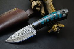 custom handmade damascus steel hunting skinning