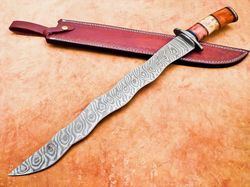 BEAUTIFUL CUSTOM HANDMADE 22.0 inches DAMASCUS STEEL HUNTING SWORD WITH SHEATH