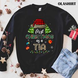 new first christmas as a tia santa hat leopard plaid t-shirt - olashirt