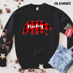 new red plaid baby bear shirt buffalo family pajama christmas t-shirt - olashirt