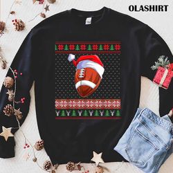 new football ball santa hat christmas funny ball santa pajamas t-shirt - olashirt