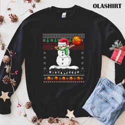 new ugly dabbing snowman christmas basketball ball sport xmas t-shirt - olashirt