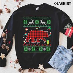 new red plaid ugly christmas pajama sweater panda bear animals t-shirt - olashirt