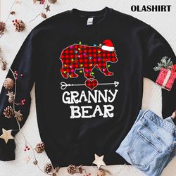 granny bear christmas pajama red plaid buffalo family t-shirt - olashirt
