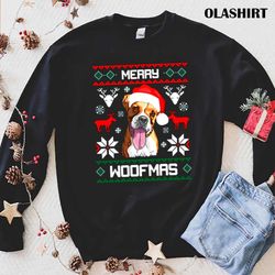 new boxer dog merry woofmas, funny dog christmas shirt - olashirt