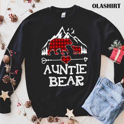 new auntie bear christmas pajama red plaid buffalo family t-shirt - olashirt