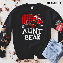 new aunt bear christmas pajama red plaid buffalo family t-shirt - olashirt