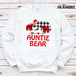 new auntie bear two cubs red plaid buffalo christmas pajama t-shirt - olashirt