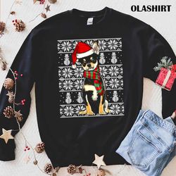 new santa hat xmas black chihuahua ugly christmas t-shirt - olashirt