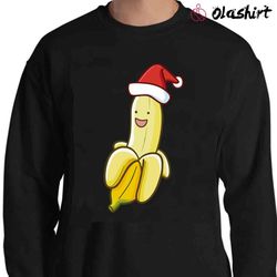 new cute banana wearing santas hat, christmas banana lovers t-shirt - olashirt