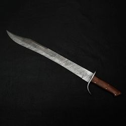 beautiful custom handmade damascus steel hunting sword with sheath