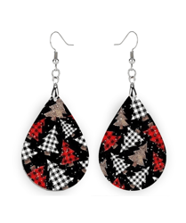 christmas buffalo plaid tree dangle earrings, christmas tree earrings, leopard print, buffalo plaid, christmas tree, win