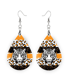 tiger school spirit earrings, mascot, stocking stuffer, personalize, school spirit, football game, orange white black