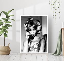 Naomi Campbell Print Black and White Retro Vintage Classic Fashion Model Photography Canvas Framed Printed Girls Room De