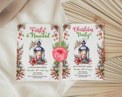 fiesta de navidad invitation, christmas holiday invitation, feliz navidad christmas lantern, christmas party invitation