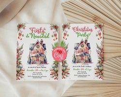 fiesta de navidad invitation, christmas holiday invitation, feliz navidad, christmas house, christmas party invitation