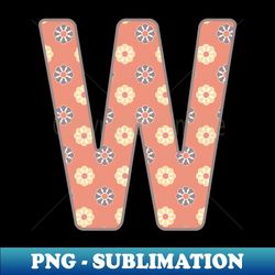 monogram letter w pink floral typography design - png transparent sublimation file - bring your designs to life