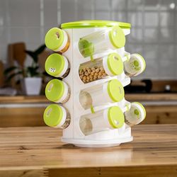 kitchen multifunction seasoning bottle holder rotating multiple positions seasoning spices salt box with spice