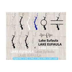 lake eufaula svg bundle, lake eufaula outline, love, clipart, monogram frame, silhouette, word, lake eufaula alabama map, cut file, cricut