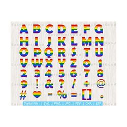 lgbt alphabet and numbers svg, lgbt pride font svg, gay pride alphabet, rainbow letters svg, lgbt wedding, rainbow font, cut file, cricut