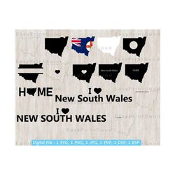 new south wales map bundle svg, nsw australia, australia state boundary shape, outline, heart, clipart, monogram frame, cut file, cricut svg