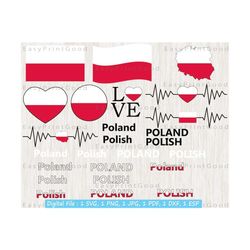 poland flag bundle svg, polish flag, poland heart svg, polish national nation country banner, love, clipart, waving poland, cut file, cricut