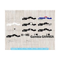 gambia map svg bundle, gambia clipart, outline, home, i love, monogram frame, country map, black and white, cut file, cricut, silhouette