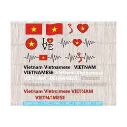 vietnam flag bundle svg, vietnam national flag, love, waving, vietnamese clipart, heart vietnam map, vietnam flag word art, cut file, cricut