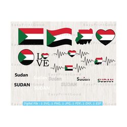 sudan flag bundle svg, sudan svg, love sudanese, waving sudan, sudan clip art, heart, sudan flag map, text word, cut file, cricut, digital