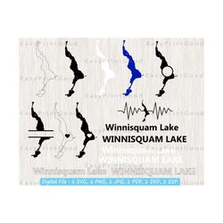 winnisquam lake svg bundle, winnisquam lake outline, love, clipart, monogram frame, silhouette, text, winnisquam lake svg, cut file, cricut