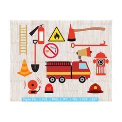 firetruck fireman svg bundle, fire, helmet, hose, ax, ladder svg, fire fighter clipart,  fireman hat svg, fire fighter svg, cut file, cricut