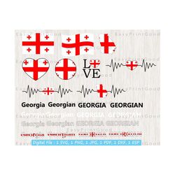 georgia flag svg bundle, georgia clipart, georgia flag svg, georgia name, georgia national country banner, flag heart, love, cut file,cricut