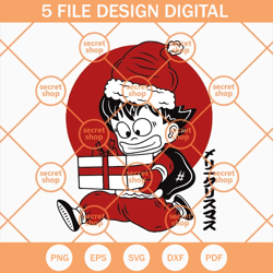 dragon ball christmas svg, songoku young holding christmas box svg, christmas santa hat svg