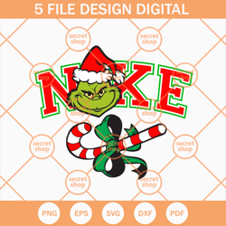 grinch christmas nike logo svg, christmas candy svg, grinch santa hat svg