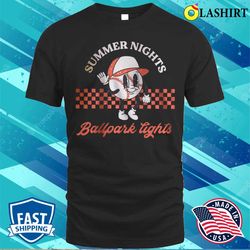 funny summer nights ballpark lights baseball player t-shirt - olashirt