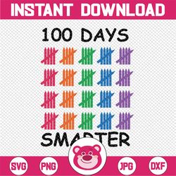 100 days smarter svg, 100th day of school svg  svg, colored crayons, counting days, tally marks, cuttable design, printa