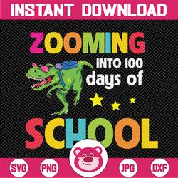 zooming into 100 days of school png / happy 100th day of school / school dinosaur / cute 100 days png / virtual school d