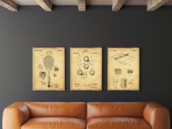 tennis patent set of 3, tennis court poster, tennis racket patent, tennis ball art,